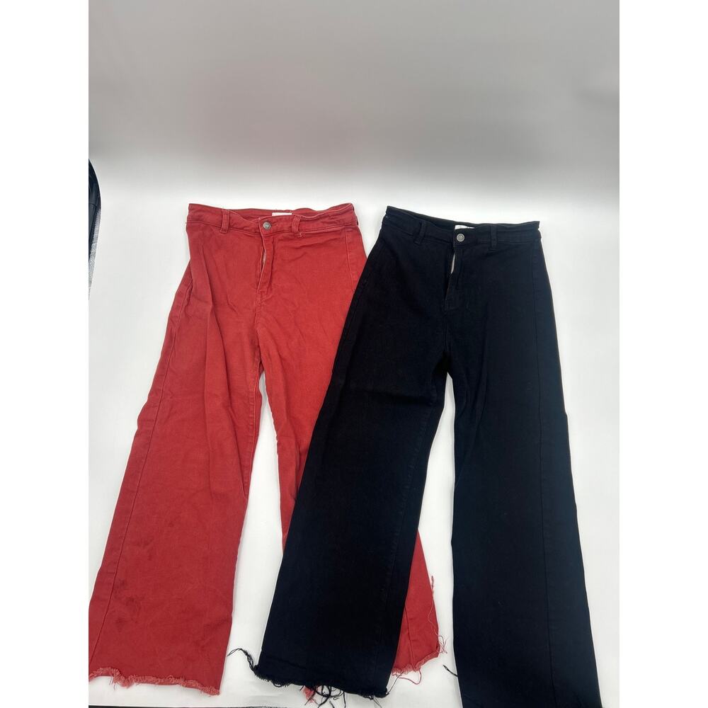 Anniewear Wide Leg Cropped Pants Bundle Large Black Orange Raw Hem Casual Trendy
